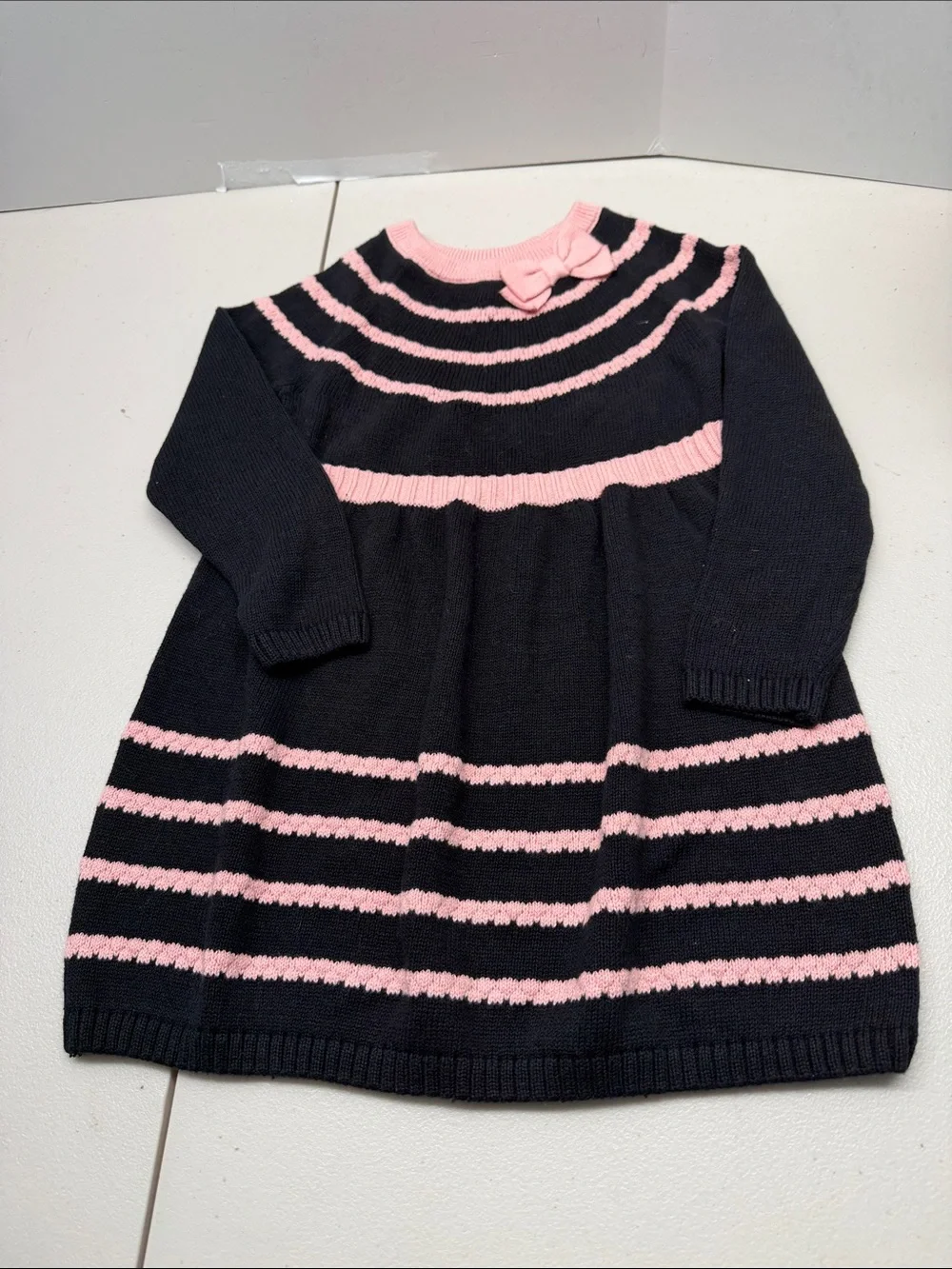 Gymboree Black and Pink Striped Knit Dress with Bow. Size 2T NWOT and 5T NWT